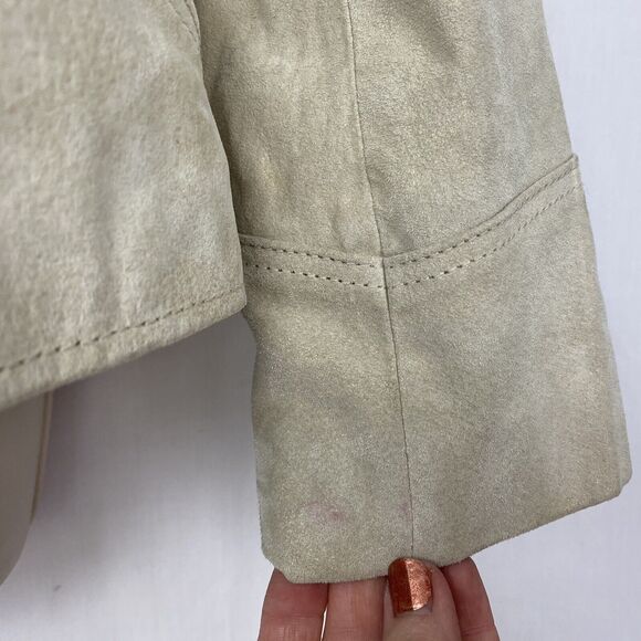 Powder River Panhandle Slim Leather Jacket Small Beige Studded Embroidered Cross - Picture 9 of 12